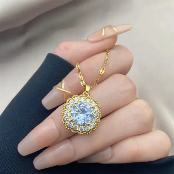 Wholesale Vintage Style Geometric Stainless Steel Plating Inlay Zircon Pendant Necklace