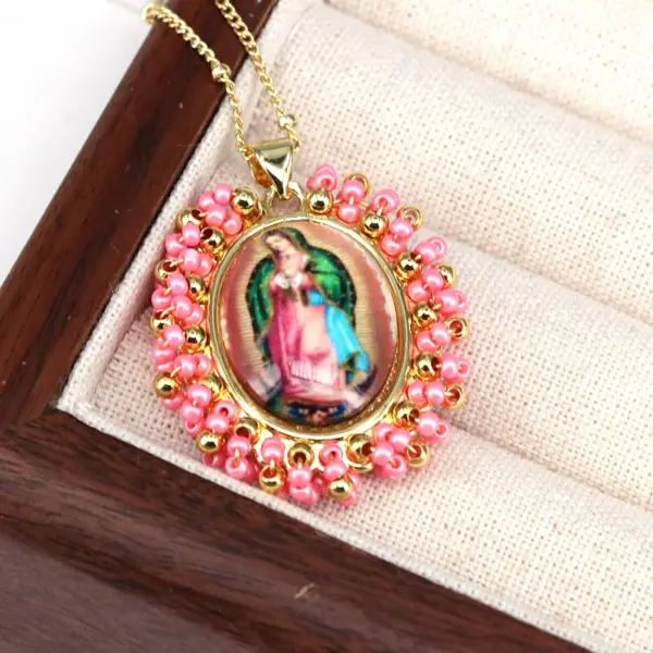 Wholesale Copper Inlay Human Geometric Seed Bead Pendant Necklace