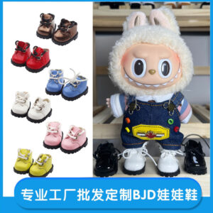 Wholesale labubu cloth cloth 10cm cotton doll bright leather round head strap suit shoes finger shoes 3.8*2.3cm