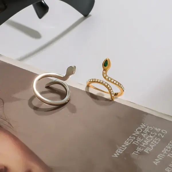 304 Stainless Steel Snake PVD Coated Zircon 18K Real Gold Plated Real Gold Plated Basic Classic Style Commute Waterproof Non Tarnish Rings
