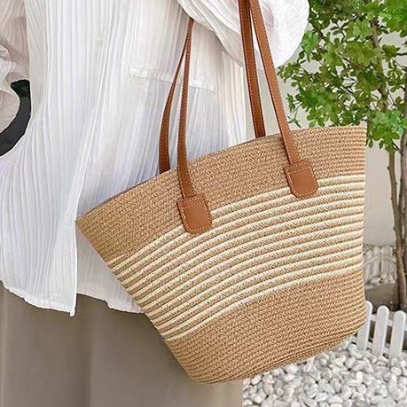 oly-65321a76c411d028ea27853254f346b1 Wholesale Straw Bag Women's Summer Handbag Seaside Tote Bag Large Capacity Woven Shoulder Bag Rattan Straw Bag Bucket Bag Trendy