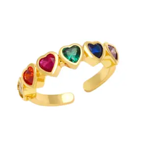 Wholesale 1 Piece Sweet Heart Shape Copper Plating Inlay Zircon Open Ring