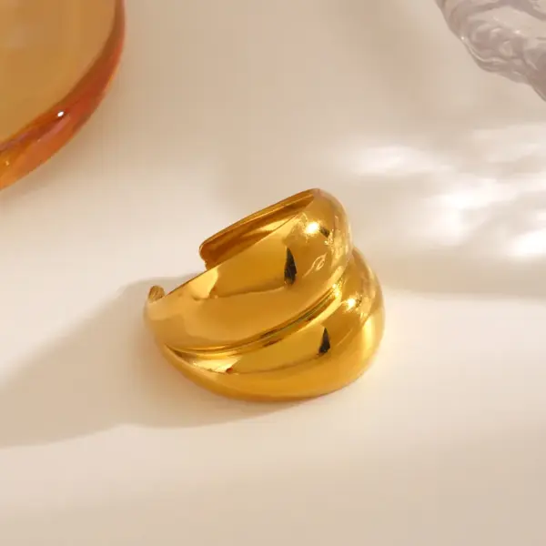 Ion Plating (IP) 18K Gold Plated Geometric 304 Stainless Steel Hip-Hop Simple Style Waterproof Non Tarnish Rings