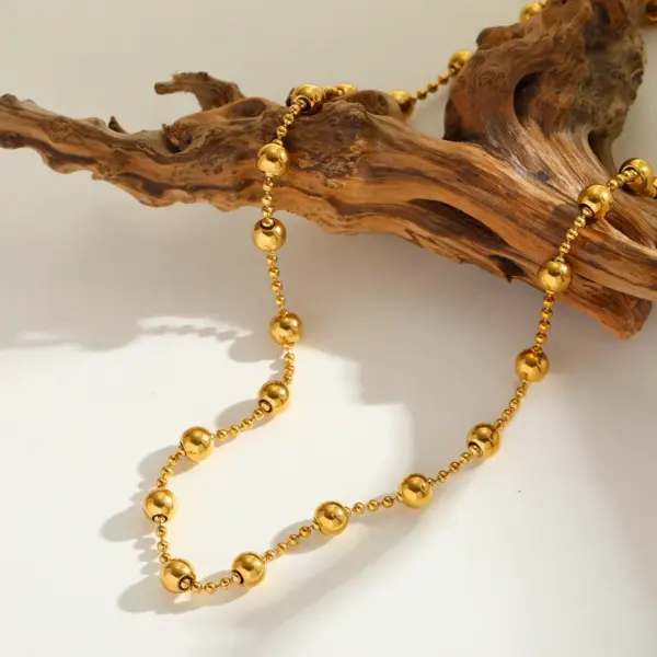 Wholesale 304 Stainless Steel Ball PVD Coated Stone-Free Real Gold Plated Vintage Style Classic Style Waterproof Non Tarnish Mixed Metal Plating Ball Chain Lobster Trigger Clasp Closure Double Layer Necklaces Necklace