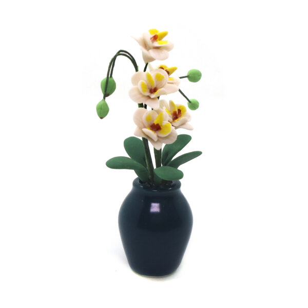 Wholesale 1:12 dollhouse accessories dollhouse clay flower dark green pottery bottle large white orchid phalaenopsis artificial flower Magnolia