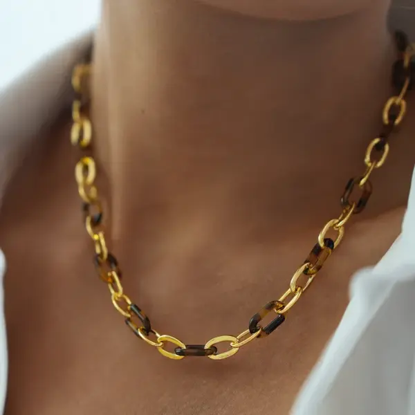 Summer Ladies 18K Gold Plated Stainless Steel Leopard Print Necklace Fashionable Casual Minimalist Style Four Seasons Universal