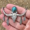 Wholesale Cross-border new retro Western style turquoise ox head pendant necklace