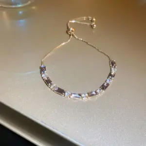29# Bracelet-Gold-Purple Rectangular Diamond