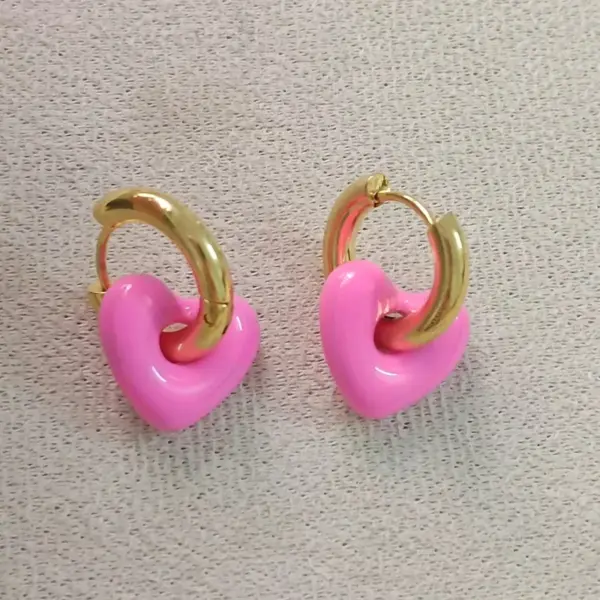 18K Gold Plated Real Gold Plated Heart Shape 304 Stainless Steel Metal Romantic Waterproof Non Tarnish Hoop Earrings