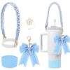 Wholesale DIY Flower Straw Cap with Bow and Silicone Cup Holder with Straw Tube Cap