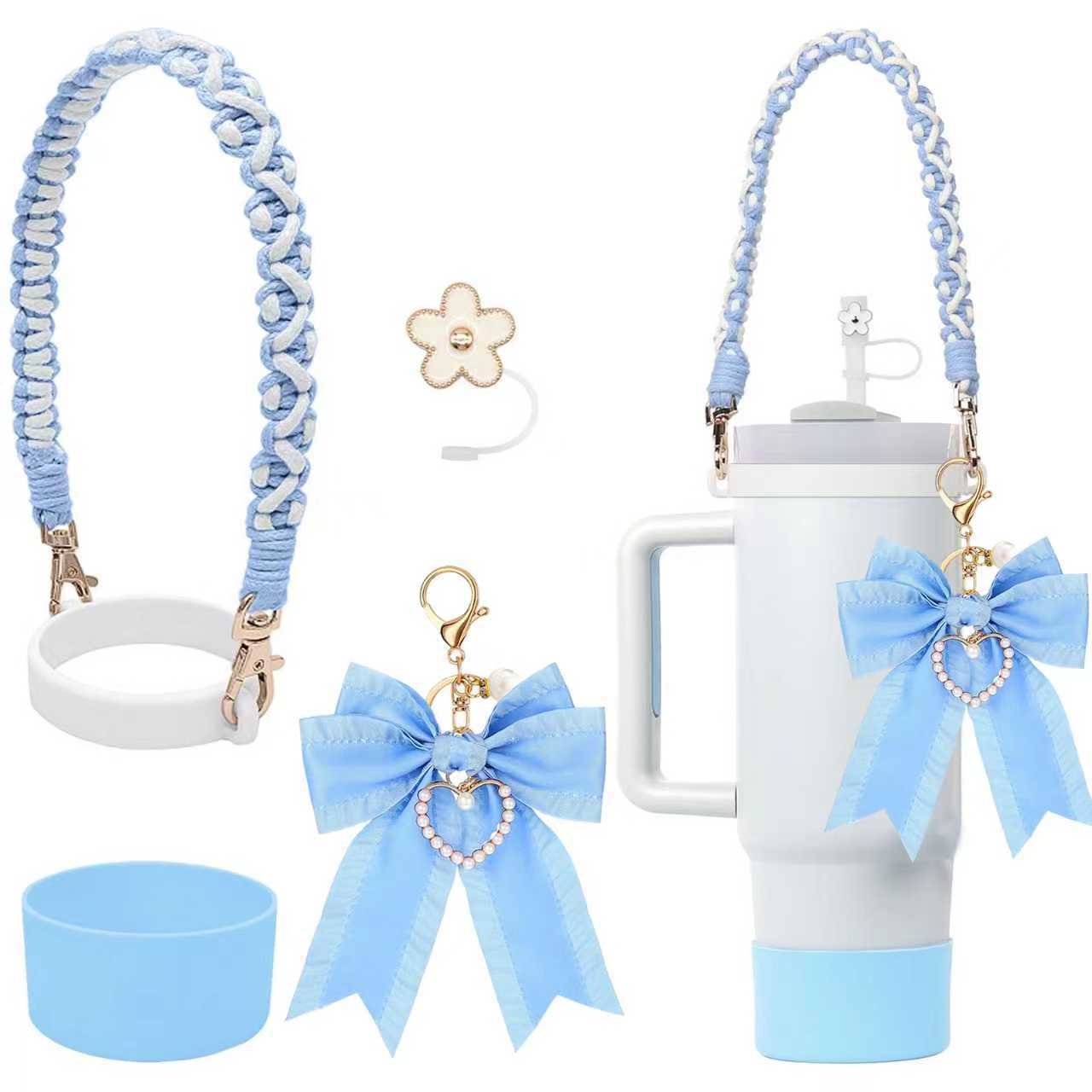Wholesale DIY Flower Straw Cap with Bow and Silicone C Holder with Straw Tube Cap
