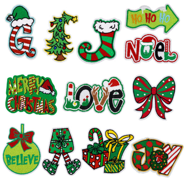 Wholesale Christmas embroidered patches, Christmas fabric patches, HOHOHO MERRYCHRISAMAS garment accessories heat transfer labels