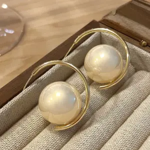 50-Golden Large Pearl Earrings