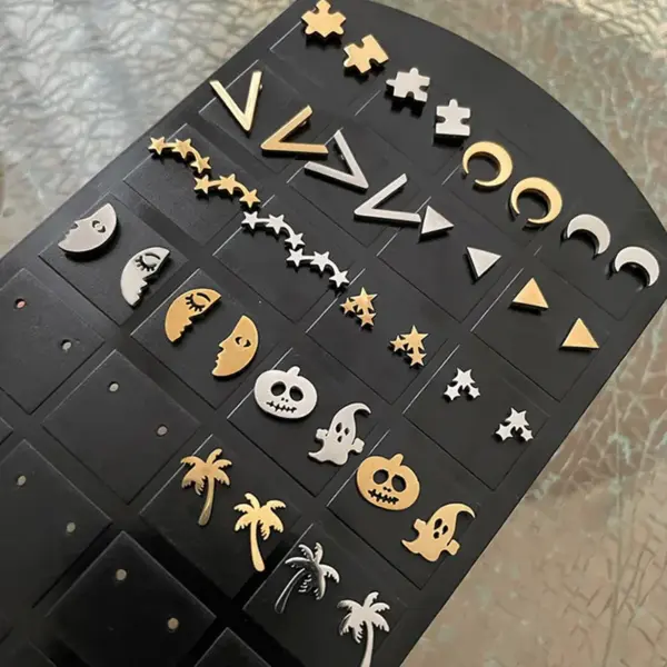 Simple Style Triangle Moon nut Tree Stainless Steel Asymmetrical Plating Ear Studs 1 Pair