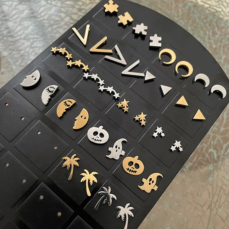 Wholesale Simple Style Triangle Moon nut Tree Stainless Steel Asymmetrical Plating Ear Studs 1 Pair