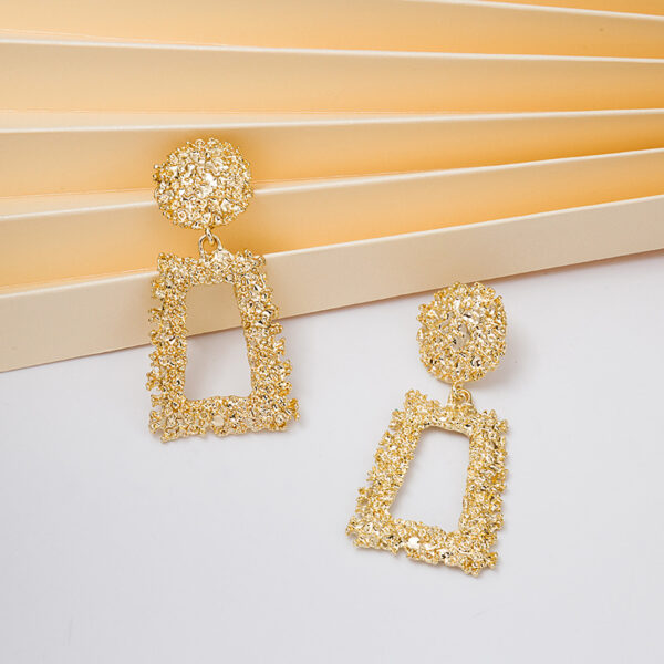 oly-655fb574a5bcb83b2a60f03a23051b3d Wholesale Selling Trapezoidal Geometry Frosted Embossed Metal Earrings Exaerated Personality Bohemian Earrings for Women