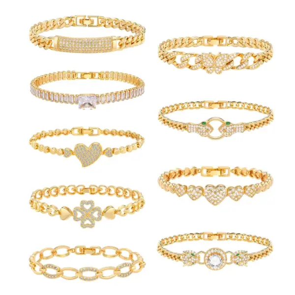 Copper Gold Plated Vintage Style Plating Inlay Heart Shape Butterfly Rectangle Zircon Bracelets