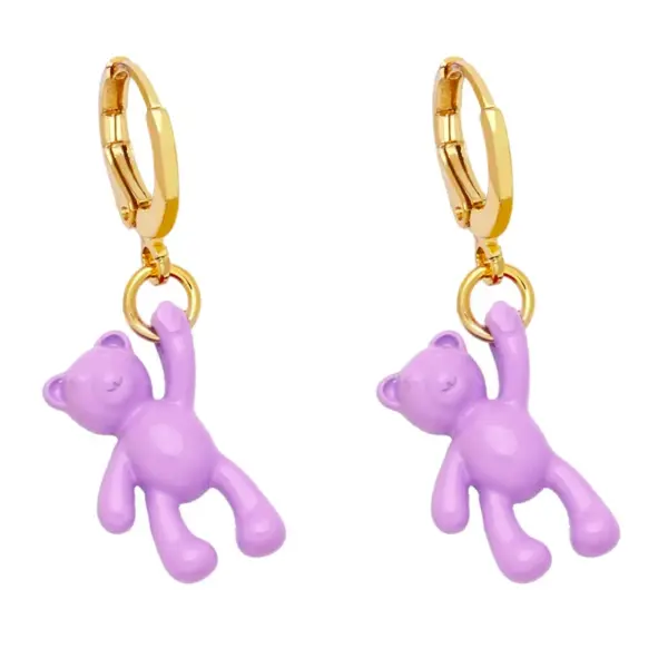 Bear Earrings Female European And American Personality Retro Candy Color Copper Earrings