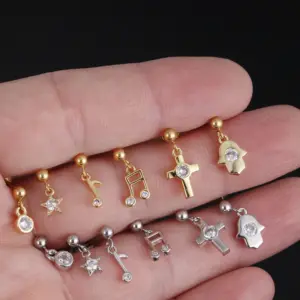 Wholesale 1 Piece 316L Stainless Steel Zircon Ear Cartilage Rings & Studs Star Waterproof Non Tarnish Surgical Steel 14K Gold Plated