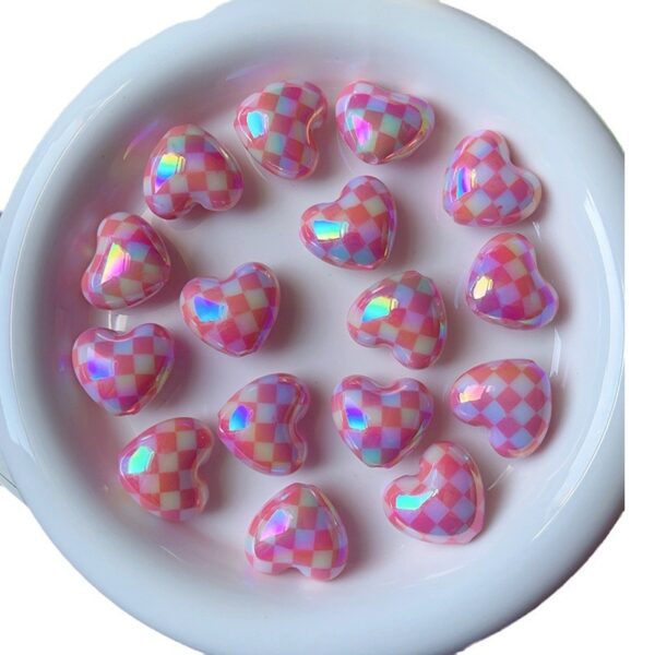 Wholesale Printed checkered heart-shaped bead