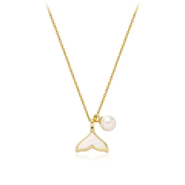 Wholesale 304 Stainless Steel Fish Tail PVD Coated 18K Real Gold Plated Simple Style Pendant Necklace