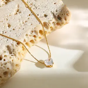 Necklace - Length 42+5cm, Pendant 6.38*5.88mm - / White