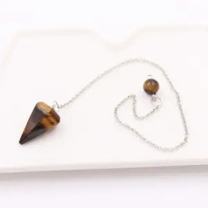 Yellow tiger-stone / Tapered Natural Stone + Silver White Chain
