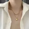 Wholesale 304 Stainless Steel Heart Shape Vacuum Plating Titanium Steel 18K Gold Plated Real Gold Plated Simple Style Commute Waterproof Non Tarnish Plating Gold Silver Layered Necklaces
