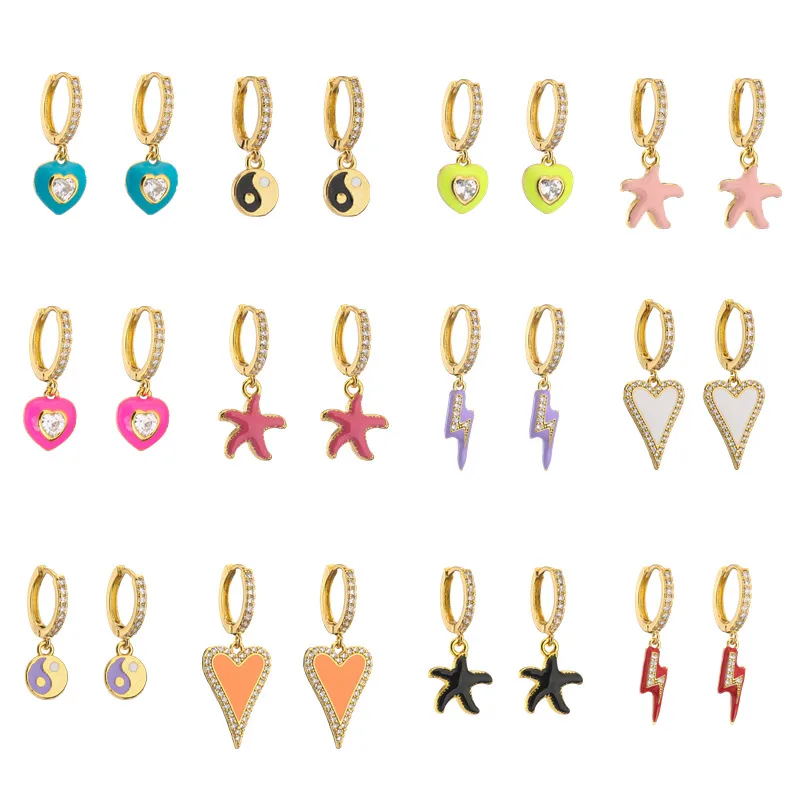 Wholesale Cute Heart Plating Copper Zircon Copper Earrings