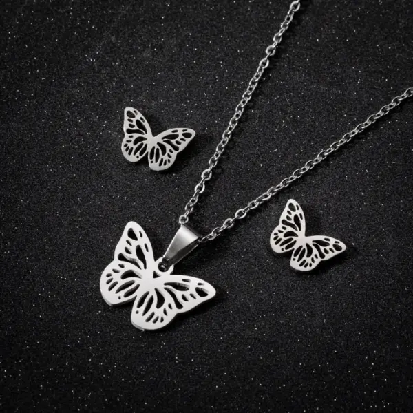 Wholesale PVD Coated 18K Gold Real Gold Plated Butterfly 201 Stainless Steel Fashion Waterproof Non Tarnish Earrings Necklace