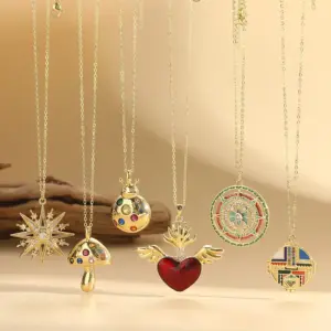 Wholesale Copper 14K Gold Plated Inlay Heart Shape Zircon Pendant Necklace