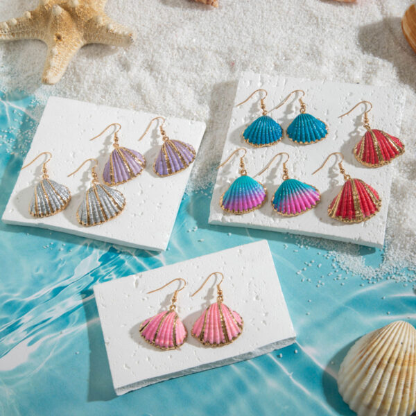 oly-659175f18949ccd4a04364a4c52d7dc3 Wholesale European and American Cross-Border Summer Beach Style Natural Shell Earrings Bohemian Gold-Plated Shell Pendant Earrings