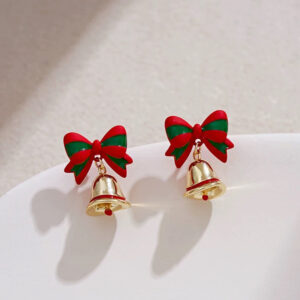 Silver needle: bow + christmas wind chime earrings