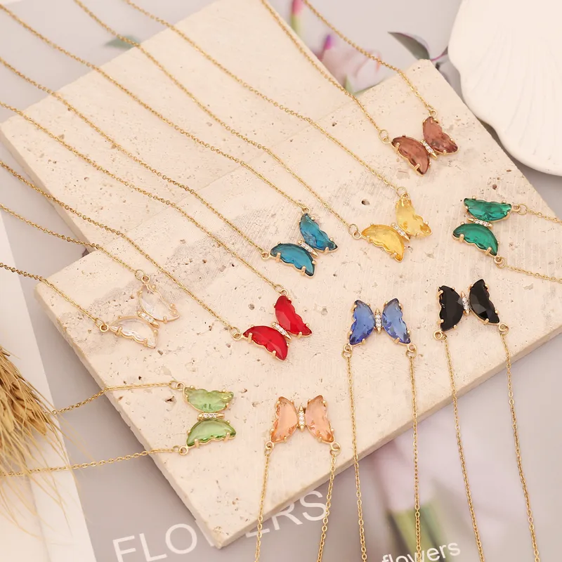 Wholesale PVD Coated 18K Gold Real Gold Plated Butterfly Stainless Steel Sweet Waterproof Non Tarnish 304 Stainless Steel Necklace