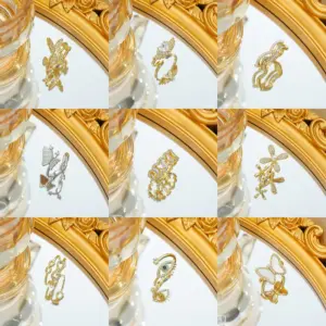 Wholesale Elegant Gold Plated Zirconia Ring For Women Open Style Brick Embedded Fashionable Titanium Steel Geometric Pattern Ring
