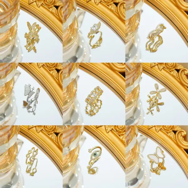 Wholesale Elegant Gold Plated Zirconia Ring For Women Open Style Brick Embedded Fashionable Titanium Steel Geometric Pattern Ring