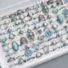 oly-659c6241244124e350437ea5f000651f Wholesale Ethnic Style Turquoise Cactus Flower Ring Retro Geometric Lace Mixed Batch Set Pattern Random
