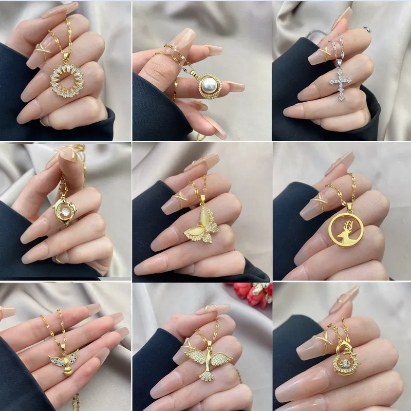 Wholesale Elegant Simple Style Dolphin Heart Shape Butterfly Stainless Steel Plating Inlay Zircon Pendant Necklace