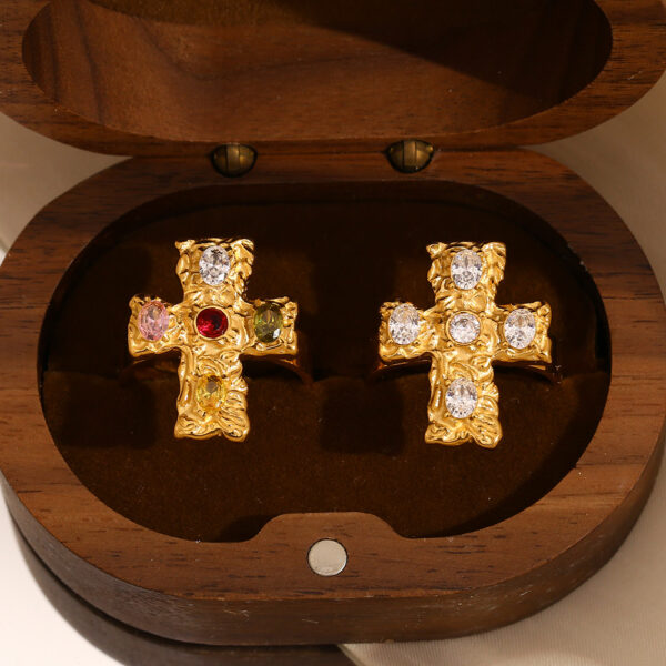 Wholesale Temperament retro cross colored diamond open ring for women