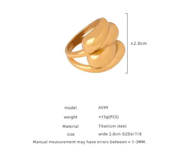 Wholesale 304 Stainless Steel Geometric PVD Coated 18K Gold Plated Casual Elegant Simple Style Waterproof Non Tarnish Plating Gold Silver Rings