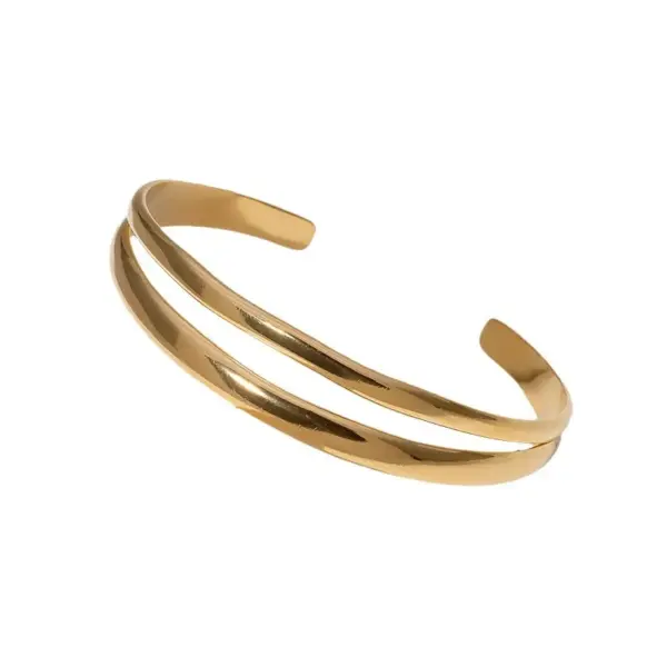 Wholesale PVD Coated Real Gold Plated 18K Gold Solid Color 304 Stainless Steel Retro Roman Style Waterproof Non Tarnish Bangle