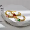Wholesale Copper Gold Plated Simple Style Inlay Rectangle Zircon Open Rings