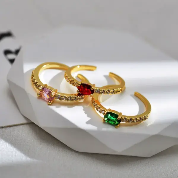 Wholesale Copper Gold Plated Simple Style Inlay Rectangle Zircon Open Rings