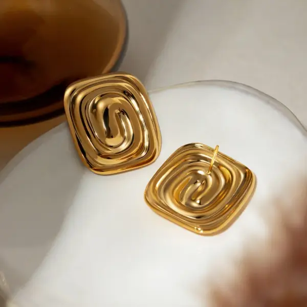 PVD Coated Real Gold Plated 18K Irregular Spiral 304 Stainless Steel IG Style Modern Classic Waterproof Non Tarnish Ear Studs