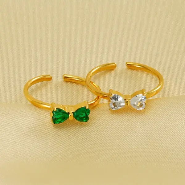 Wholesale PVD Coated 18K Gold Plated Bow Knot 304 Stainless Steel Retro Sweet Waterproof Non Tarnish Open Rings