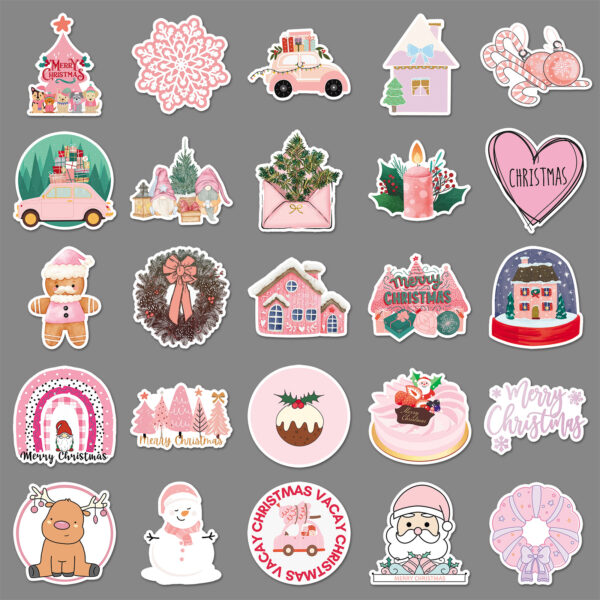 Wholesale 50pcs/pack Pink Christmas Graffiti Stickers