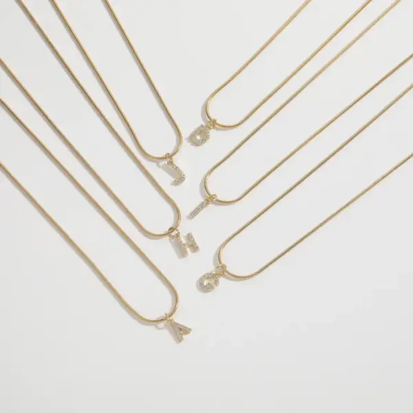 Wholesale 14K Gold Plated Letter 304 Stainless Steel Copper Classic Style 304 Stainless Steel Lobster Trigger Clasp Closure Pendant Necklace