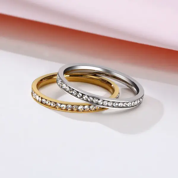 Wholesale Jewelry Simple Style Circle 304 Stainless Steel Rhinestones Plating Inlay Stainless Steel Rings