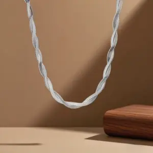 X0319-Double Strand Blade Chain-Necklace-Steel Color