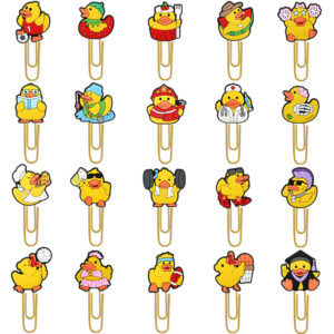 oly-65d32c4cbecca4c9117c690a36379ff7 Wholesale Random 50pcs Little Yellow Duck Metal Soft Rubber Paperclip Bookmarks